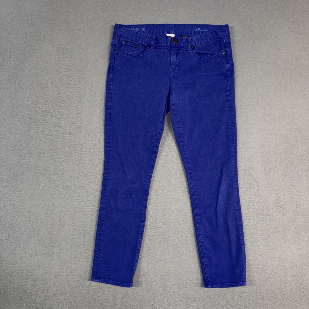 J Crew Jeans Womens 29 (Fits 32) Azure Blue Toothpick Ankle Cotton Blend Twill